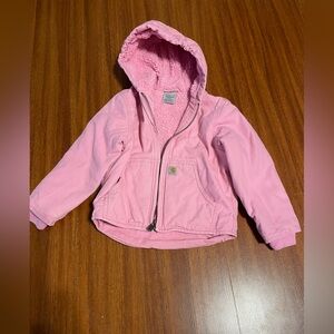Jacket Carhartt girls size 4/5 T . Sherpa lined pink canvas